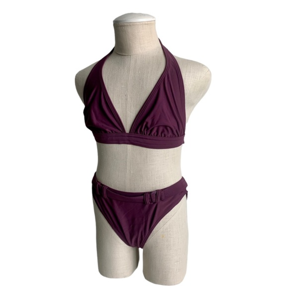 Purple burgundy bikini 2‎ piece faux belt on bottoms imported size small